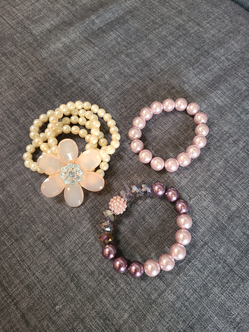 Pearl and Pink Bead Elastic Bracelet Set - Women Accessories